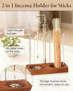 Incense Holder with 7.8" & 5.9" Glass Jars, 2 in 1 Incense Sticks Holder & Ash Catcher, Upside Down Incense Burner with Storage for Meditation, Yoga, Spa, Home Decor, with 20 Incense Sticks & Brush