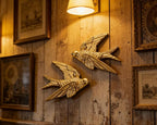 AMOIENSIS Golden Bird Wall Sculpture Art, (Set of 2) 4¾ inch Resin Bird 3D Sculpted Floating Hanging Wall Sculpture Decoration