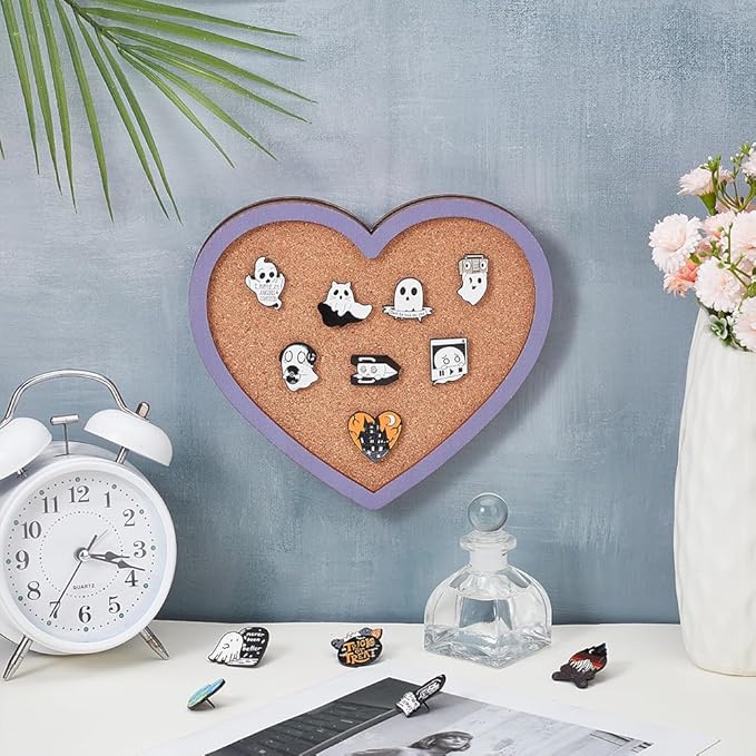 BENECREAT Purple Heart Pin Cork Board Bulletin Display Board, Wall Mounted Cork Board for Brooch Pin Storage, Office Home Festival Valentine's Decor, 6.9x7.8inch