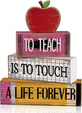Moucuny 4 Pcs Teacher Appreciation Gift Retro Red Wooden Apples Decor Wooden Stacked Block Set, "to Teach is to Touch a Life Forever" Signs with Apple Topper, Rustic Classroom Decor for Home Desk