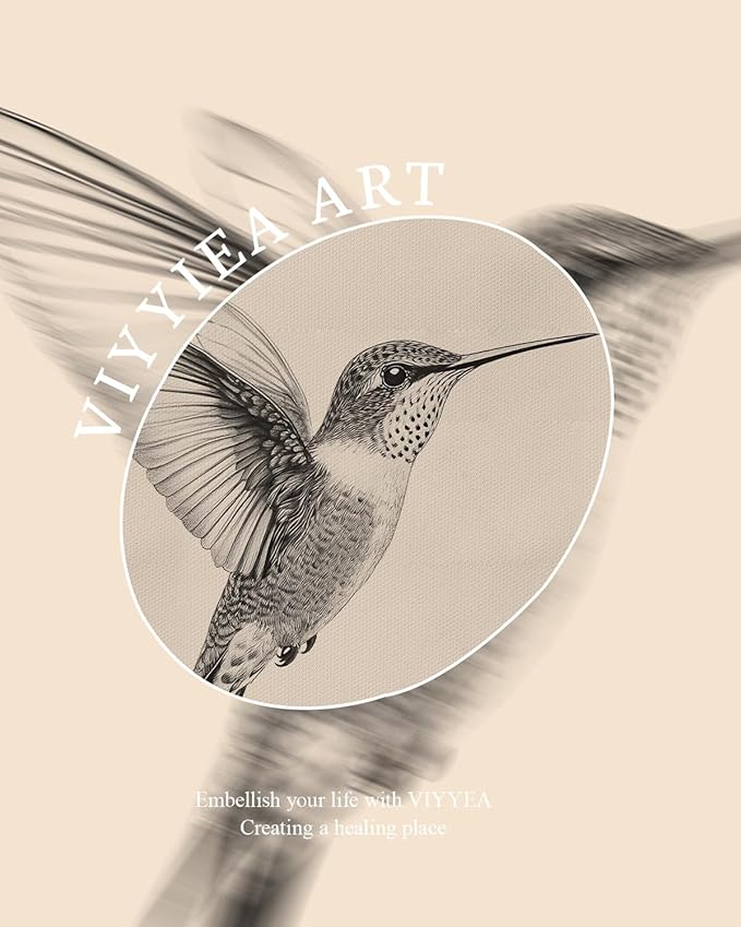 VIYYIEA Vintage Gold Framed Wall Art, Sketch Birds Canvas Painting, Cute but Exquisite Wall Decor, No Glass No Glare, Suitable for Bedside Tables, Foyer, Bookshelves,【Hummingbird】-10L x 8W