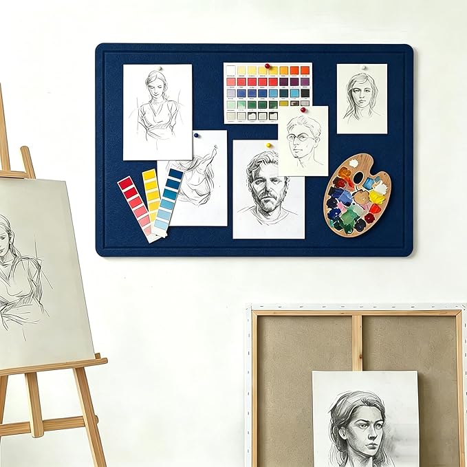 Cork Board Alternative, Decorative Foldable Felt Bulletin Board 24 * 16 Inches, Alternative Photo Board Self-Adhesive Vision Board, Decorative Pin Board (Rectangle Dark Blue)