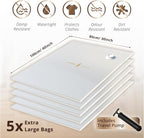 GENIE SPACE Premium Extra Large (XL) Vacuum Storage Bags – 40x30 in, Airtight, Reusable and Odor-Proof Space Saver Bags for Clothes, Bedding and Wardrobes, 5-Pack with Hand Pump