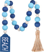 Meplait Wood Bead Garland, Coastal Tassel Garland with Beach Tag Boho Farmhouse Decor for Tiered Tray Table Centerpiece Wall Home Decoration