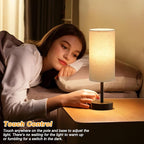 Dicoool Beige Touch Lamp for Bedroom with USB - 3 Way Dimmable Table Lamp for Nightstand, Small Lamp with Black Charging Station for Desk Dorm, Office, Nursery