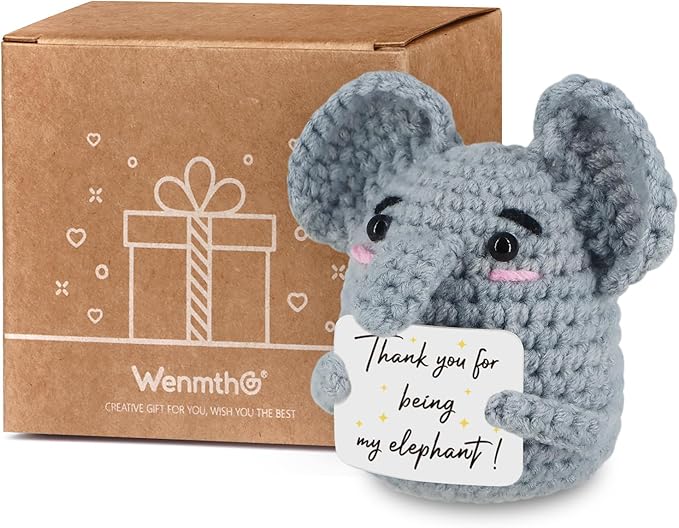 WenmthG Funny Positive Crochet Elephant - Emotional Support Animals Gifts, Funny Handmade Crochet Doll, Inspirational Gifts for Women Men Friends Coworkers