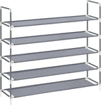 SONGMICS 5-Tier Shoe Rack, Shoe Storage for Hallway Closet, Slim and Space-Saving, Metal Frame, Non-Woven Fabric Shelves, Grey ULSH055G01V1