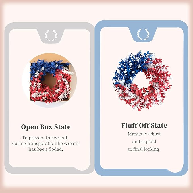idyllic 4th of July Wreath 22 inch, Patriotic Wreath for Front Door, Red White Blue Leaves Metal Stars Independence Day, Memorial Day Americana Decor