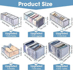 14 Pcs 6 Different Sizes Upgraded Wardrobe Clothes Organizer Jeans Organizer for Closet Foldable Pants Storage with Compartments Divided Sweater Boxes for Closet Shirts Underwear Socks Bra Bins, Gray
