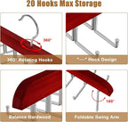 Tie Rack Hanger for Closet, 2 in 1 Belt Tie Hangers with 20 Folding Hooks, 360 Degree Rotating Wooden Tie Holder Organizer for Men Ties Belts Scarves Tank Tops Accessories, Walnut (2 Pack)