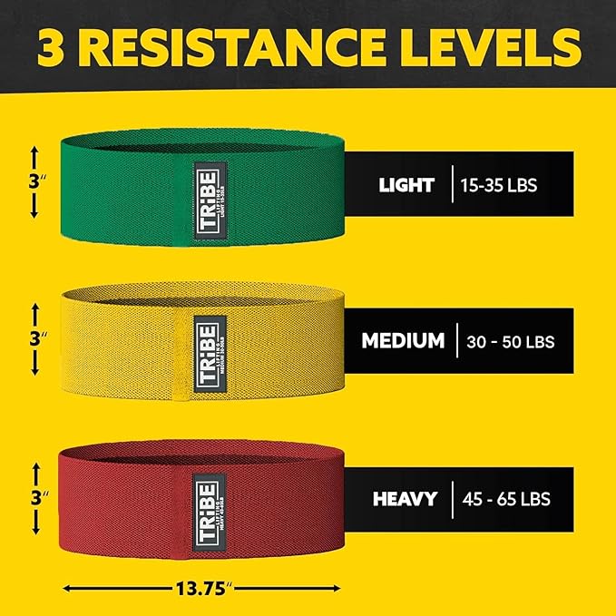 Tribe Lifting Fabric Resistance Bands for Legs - Workout Bands Resistance Bands for Men and Women - Booty Bands for Working Out - Exercise Bands Resistance Bands Set - Elastic Bands for Exercise