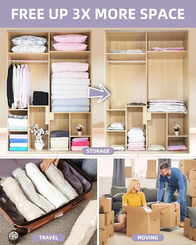 Vacuum Storage Bags for moving, Vacuum Seal Bags for Memory Foam, Latex, Clothing & Bedding, Space Saver Bags for Organization and Storage(10 Jumbo)