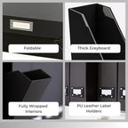 BLU MONACO Foldable Black Magazine File Holder | Set of 6 Cardboard Desk Organizer Boxes | Vertical Magazine File Holder | Standing File Holder | Office Classroom or Home