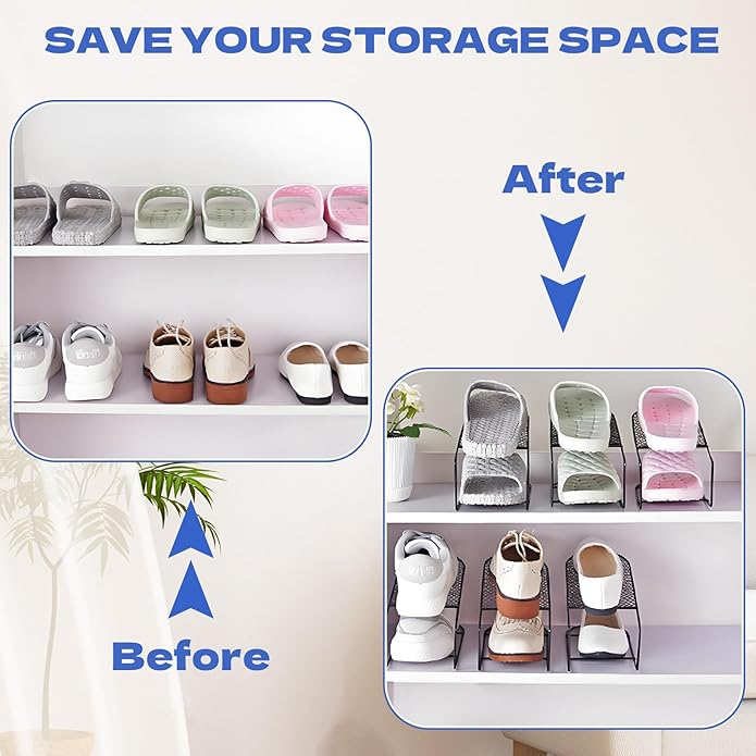 CODOHI12 Pack Metal Shoe Slot Organizer for Closet, Double-Layer Shoes Holder Stacker Iron Storage Rack Display Stand for Closet Entryway Space Saver Organization, Black