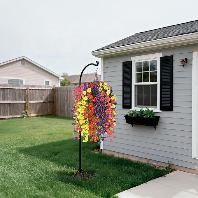Homsunny Artificial Fake Hanging Flowers Plants Baskets for Outdoor Spring Decoration, Faux Morning Glory Silk Flower for Outside Realise UV Resistant Patio Yard Porch Balcony Home Decor (Mixed 1)