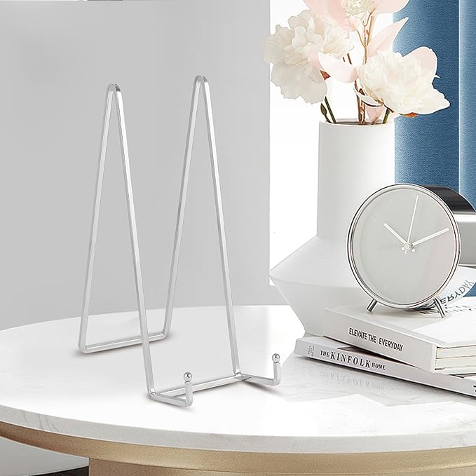 Large Plate Holder Display Stand - 12 inch Super Tall Big Plate Stands for Heavy Duty Display - Metal Picture Frame Stand - Tabletop Easel Stand for Decorative Platter | Plaque | Book - 2 Pack -Silver