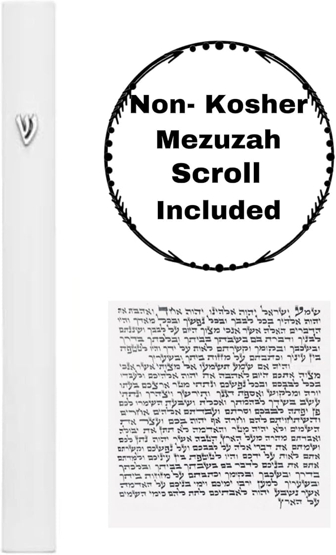 A&S Mezuzot Alumium Mezuzah Case in Silver Shin Design Weatherproof Door Mezuza Judaica Art for Home Blessing (White, 7 Inches)
