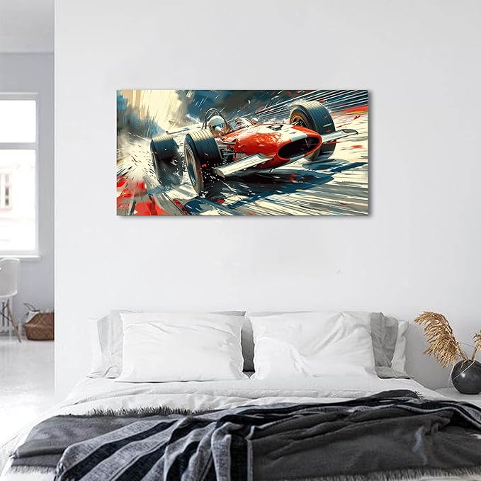 Large Abstract Car Posters F1 Wall Art Vintage Formula 1 Racing Canvas Prints for Boys Room Wall Decor Retro Racin Cars Painting Artwork for Living Room Bedroom Office Man Cave Home Decoration 20x40"