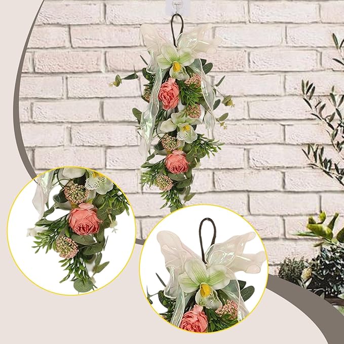 Artificial Floral Swag with Hanging Loop Decoration Spring Wreath Front Door Swag for Birthday Anniversary
