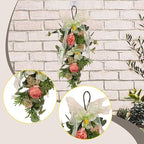 Artificial Floral Teardrop Swag Front Door Swag Romantic with Hanging Loop Spring Wreath for Cafe Anniversary Office Wedding