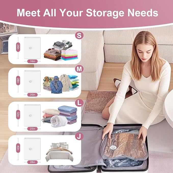 Vacuum Seal Bags for Clothing Travel, 12 Pack Space Saver Vacuum Storage Bags with Electric Pump,Portable Compression Sealer for Clothes, Blankets, Bedding & Travel Essentials,Good for Luggage Packing