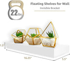 Sorbus Floating Shelves for Wall – 16 Inch Floating Shelf for Kitchen, Bedroom, Living Room, Bathroom, Home & Wall Decor - Mounted Bathroom Shelves with Invisible Brackets (White, 4 Pack)