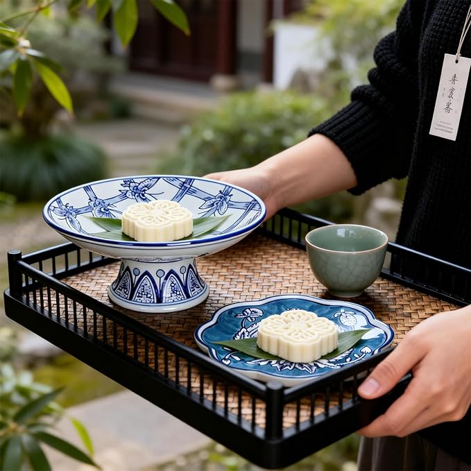 Hand-Painted Blue and White Ceramic Plate 6.7 Inch, Floral Chinoiserie Decorative Plate for Shelf Cabinet, Kitchen Dinnerware Dessert Cheese Sushi Snack Dishes, Great Housewarming Gift