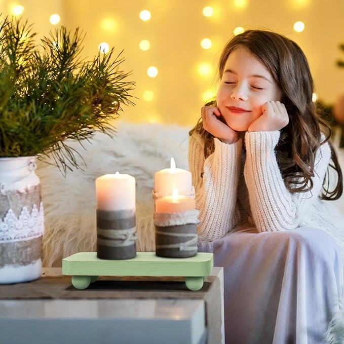 Maitys 3 Pcs Wooden Risers for Display Pedestal Stand Wooden for Decor Farmhouse Vintage Rustic Stackable Kitchen Stand Tray Riser, 3 Sizes(12 x 6.7, 8 x 4.7, 4 x 2.8 in,Green)