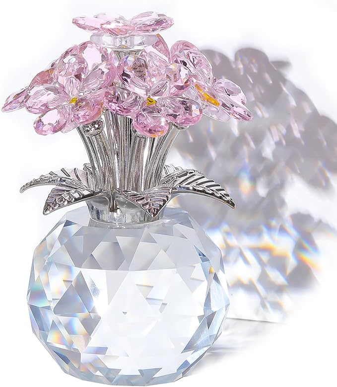 Arikyrist Crystal Forget-Me-Not Bouquet Figurines Gifts for Her Pink Flowers Collectible Decoration for Living Room Romantic Presents for Women Wife Mom Birthday Anniversary