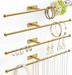 Wall Hanging Jewelry Organizer: 12.6'' Necklace Holder for Earring, Bracelet, Rings, Hairband, Glasses, Gold 4-Pack, Screws Included