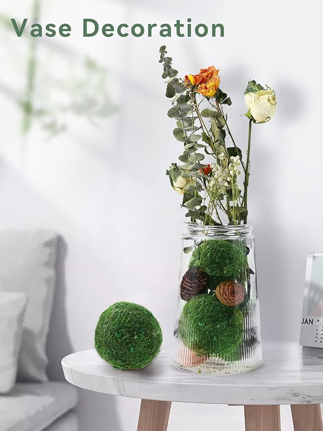 Biubee 6Pack Decorative Faux Dried Moss Balls- 3" Artificial Green Plant Mossy Globes Handmade Sphere Moss Gift for Home Dough Bowl Vase Chinoiserie Decors Party Wedding Display