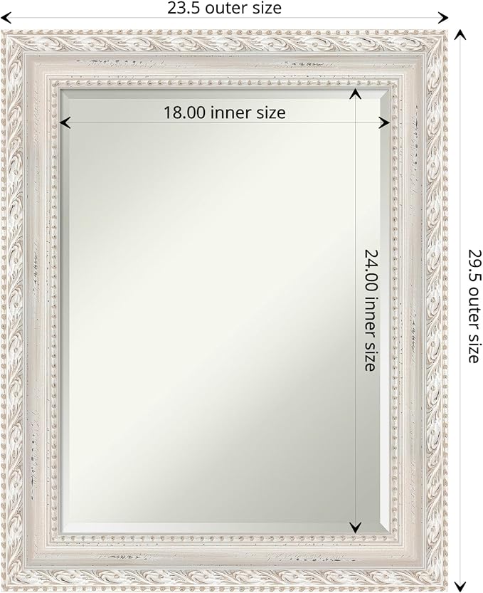 Amanti Art White Wall Mirror 30x24 Opera Off White Rectangle Bathroom Mirror for Wall Decor Living Room, Medium Traditional Wood Frame, Hangs Horizonally and Vertically, Bathroom Decor, Beveled Edge