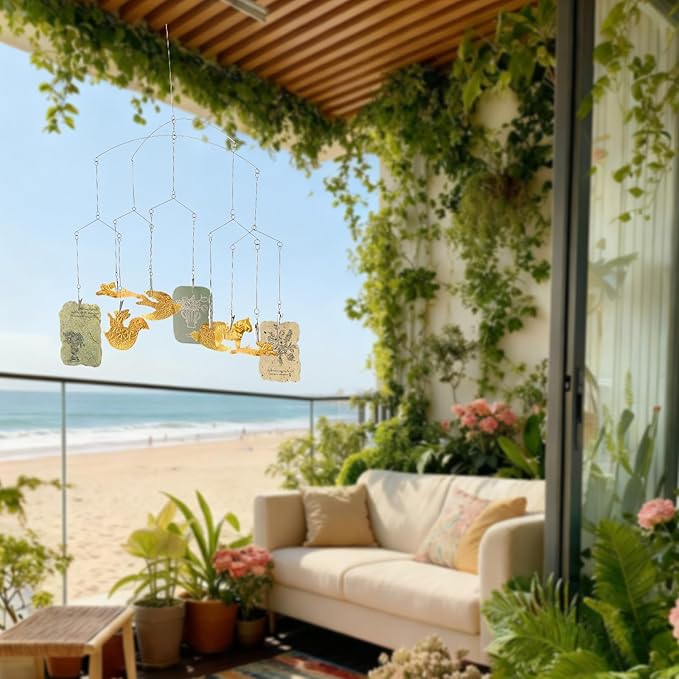 Wind Chime Style Photo Clip Geometric Photo Mobile Metal Hanging Mobile for for Hanging Pictures Notes Postcards Memo Artworks Home Decor