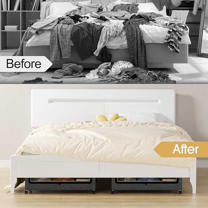 Yecaye Under Bed Storage with Wheels, 2 Pack Under the Bed Storage Containers with Lids & Label, XXL 60L Rolling Underbed Storage Drawers for Clothes, Blankets, Shoes, Hemp Gray
