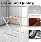 Acrylic Luggage Rack for Guest Room,Folding Luggage Rack with Leather Straps,Holds up to 120 lbs Suitcase Stand for Bedroom, Living Room and Hotel (Brown Leather)