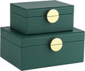 HofferRuffer Faux Leather Jewelry Boxes, Decorative Boxes Storage Accessory Organizer with Gold Hardware Decor, Classic Vegan Leather Set of 2 Pieces (Green)