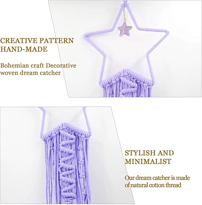 Moon Star Dream Catcher Decor,2pcs Boho Home Moon Star Dreamcatcher,Macrame Wall Hanging Boho Home Decor for Kids Baby Bedroom Decoration for Women Girls Craft Holiday Gifts Purple