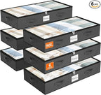 SpaceWhisper 90L Under Bed Storage Containers, 6-Pack Storage Bins with Clear Top, Foldable Closet Organizers and Storage with Label Holder for Clothing, Blankets, Comforter & Pillows (Grey)