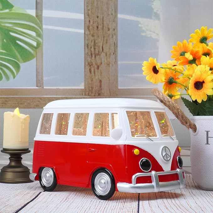 Bus Snow Globe with 6H Timer and Swirling Glitter, USB & Battery Powered, Night Light Snowglobes Statue for Home & Office, Gift Idea (Bus)