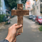Retro Handmade Log Wood Cross Baptism Cross Wall Decor Spiritual Religious Crosses Small Wooden Room Church & Home for Wall Table Decor Outdoor Wooden Crosses Gifts with Hook for Hanging Wall