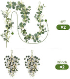 Pinkpum 20'' Eucalyptus Wreath 22'' Daisy Teardrop Swags Set 4 for Front Door Fireplace Hanging Porch Wall Home Window Kitchen Decor Farmhouse Garden Party Indoor Outdoor Summer Spring Fall
