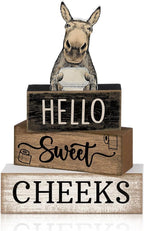 Moucuny 4 Pcs Donkey Bathroom Decor Set Farmhouse Bathroom Decor and Accessories Rustic Hello Sweet Cheeks Wooden Blocks Signs Funny Donkey Toilet Shelf Decoration for Home Office Half Bath