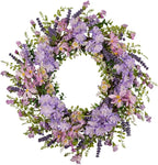 Purple Hydrangea Wreath for Front Door, 22 Inch Spring Wreath with Lavender & Artificial Flowers, Berry and Grain Accents, Rustic Farmhouse Floral Wreath for Outdoor Porch Indoor Home Decor