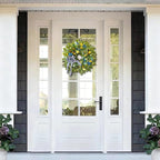 WANNA-CUL 24 Inch Year Round Spring Summer Wreaths for Front Door, Blue Yellow Floral Door Wreath with Pomegranates Daisy - All Season Decorative Wedding Wall Wreath Indoor Outdoor Farmhouse Decor