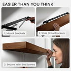 Homeforia Walnut 36 inch Floating Shelf, High End Solid Real Wood 36inch Large Shelves for Bathroom Wall, Dark Brown 36 inches Long Floating Shelves, Heavy Duty Bracket, 36 X 6.5 X 1.75 inch, Set of 4