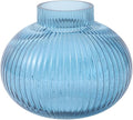 Blue Glass Vase for Tulips, Ribbed Glass Vase for Flowers, Round Flower Vases, Small Short Vases for Living Room, Office, Coffee Table, Shelf, Wedding, 6 Inches