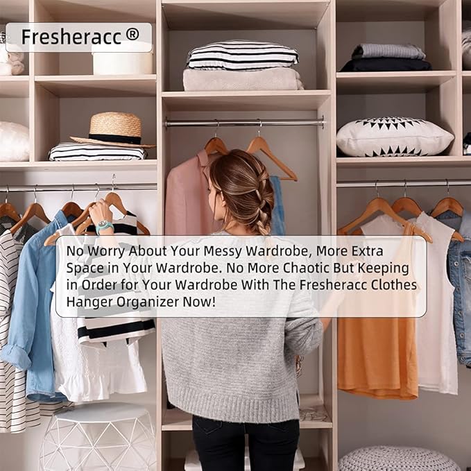 Clothes Hanger Organizer Holder for Space Saving, Fresheracc Hanger Triangle Storage Bag with Handles for Closet Tidier Laundry Rooms Wardrobe Drying Rack, Waterproof Container (Square Grey)