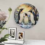 Penguins Family Snowy Forest Stained Glass Painting Decorative Plates Home Decor Ceramic Plates, Dinner Plates Display for Kitchen, Hallway Console Side Table, Presents for Penguin Lovers, 8 Inch