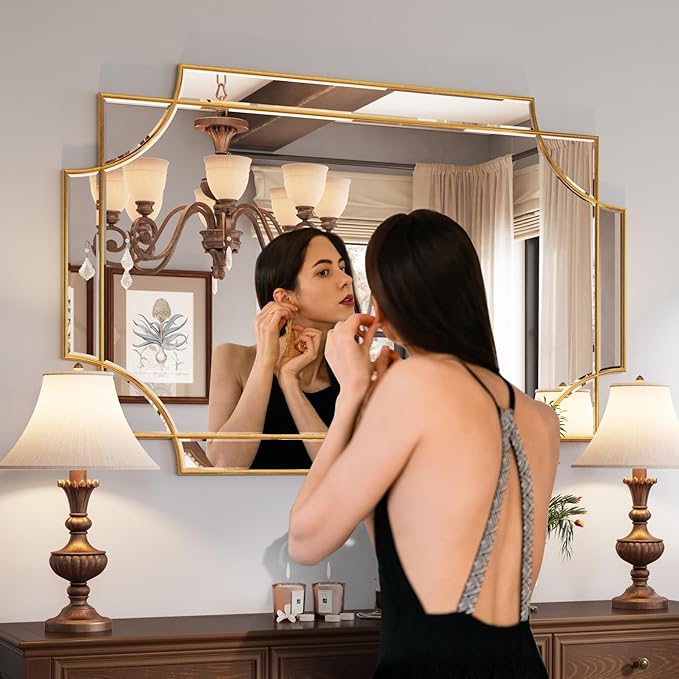 Kelly Miller 32"x48" Large Gold Mirror for Wall, Modern Decorative Mirror Rectangle Wall Vanity Mirror Bevelled Full Length for Bathroom Living Room Bedroom Farmhouse Fireplace Entryway