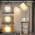 PESRAE Floor Lamp with Table,Lamps for Nightstand with Charging Station(USB & Type-C & AC Port), 3 Color Temperatures 9W LED Bulb, Modern Shelves Side Table for Bedroom, Office